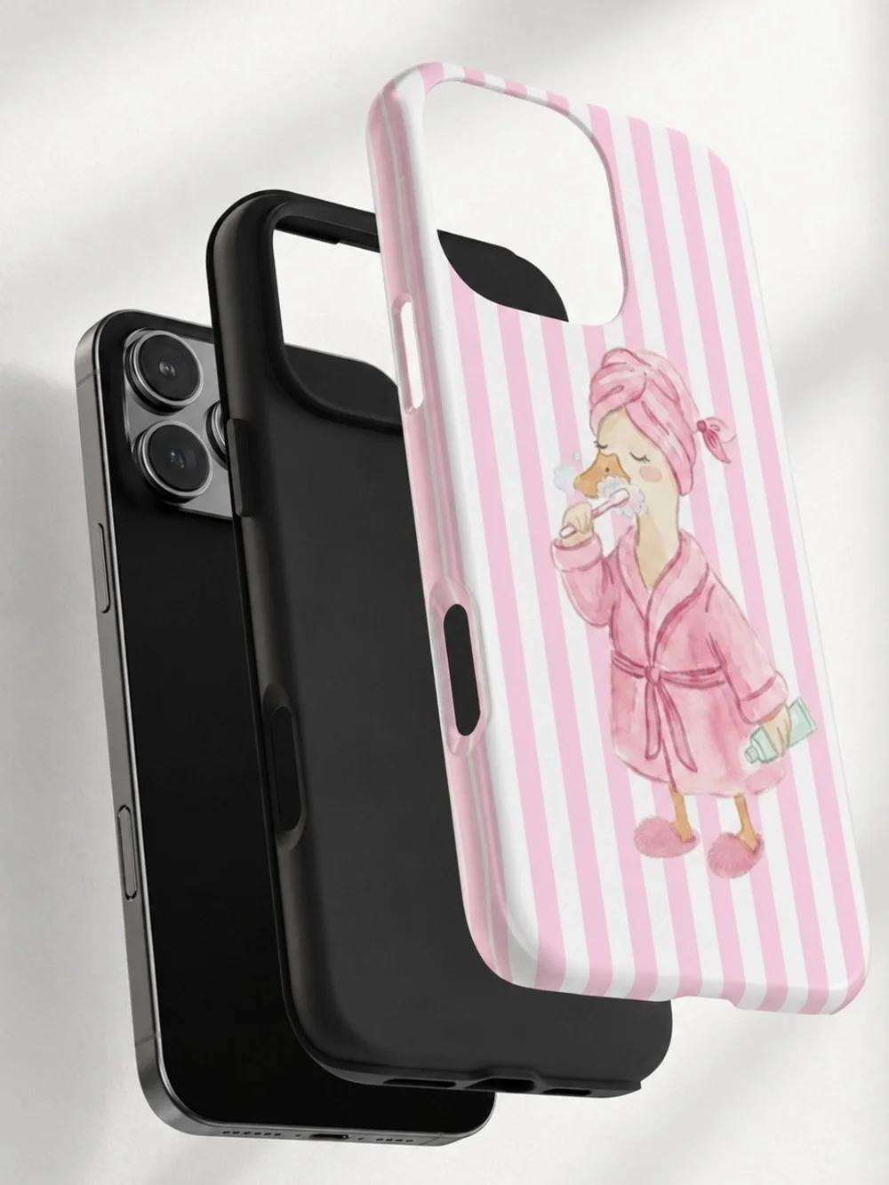Spa Duck Pink Robe Striped Preppy Coquette Aesthetic Tough Phone Case